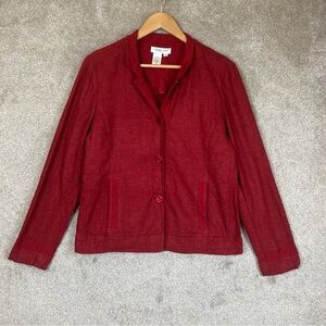Coldwater Creek Jacket Womens Medium Red Linen Blend Pockets Button- 1659*